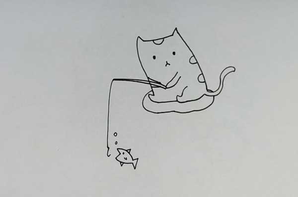 小猫钓鱼的画法  小猫钓鱼图片简笔画