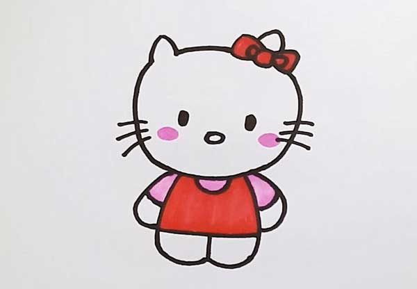 哈喽kitty简笔画教程，可爱的Hello Kitty怎么画呢?(图6)
