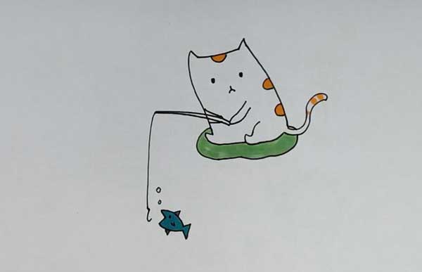 小猫钓鱼的画法  小猫钓鱼图片简笔画