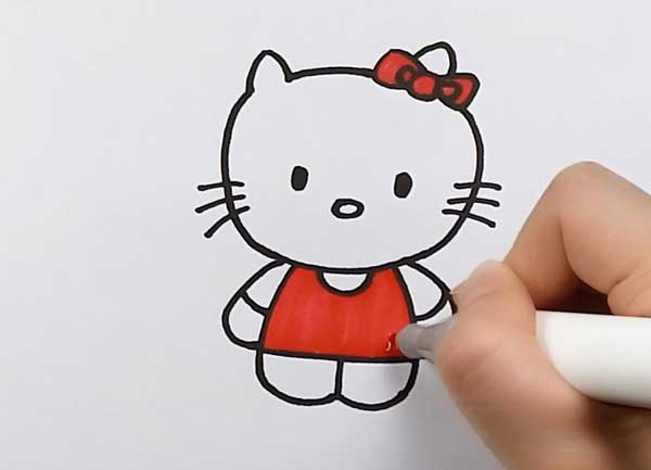 哈喽kitty简笔画教程，可爱的Hello Kitty怎么画呢?(图5)